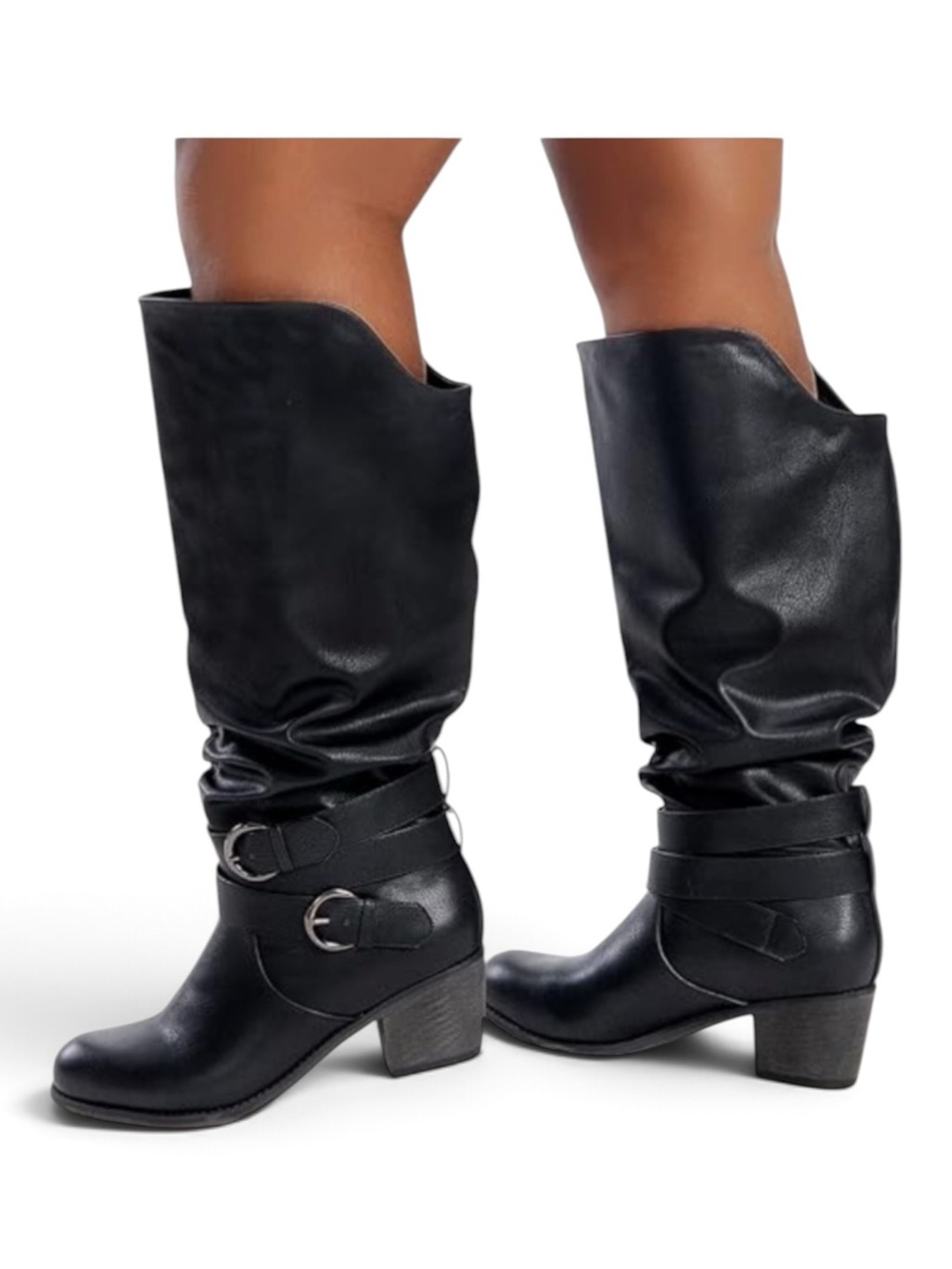 JOURNEE LATE HEELED BOOTS WIDE CALF BOOTS Slouchy Silhouette Buckle Accent NWOT